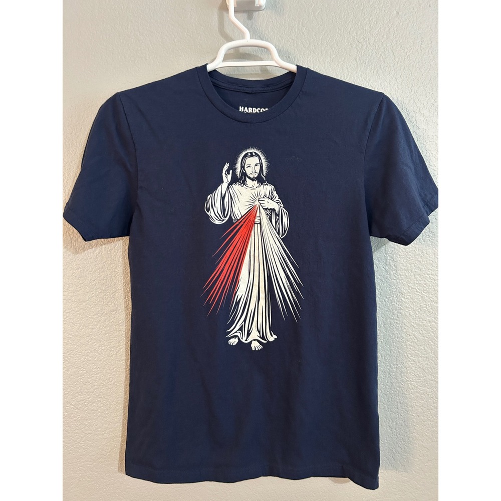 Hardcore Catholics Mens Divine Mercy Jesus Graphic T-Shirt Navy Blue Size Medium